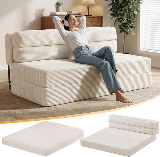 Folding Mattress Full Size, Convertible Sofa Bed with Metal Frame, Foldable Sofa Bed Floor Couch Lounge Sleeper Loveseat Folding Mattress for Living Room