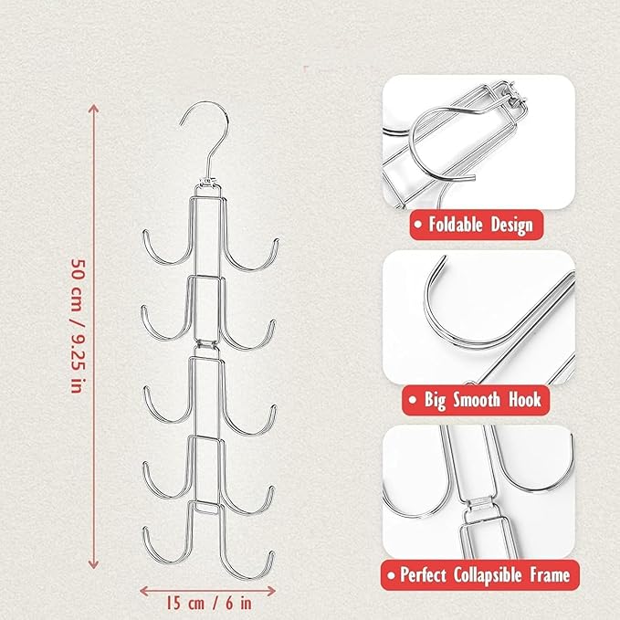 Purse Organizer for Closet, Hanging Bag Holder with 10 Big Hooks, Metal Handbag Storage Hook Backpack Rack Space Saving Hanger for Handbag, Belt, Scarve, Tie