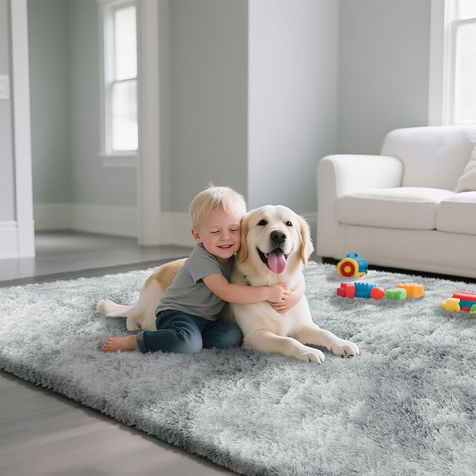 Fluffy Rug Shaggy Area Rug, Mottling Grey 3x5 Area Rugs for Bedroom, Small Bedside Rug, Soft Fluffy Shaggy Entryway Throw Rugs for Living Room Bedroom Kids Room Home Decor
