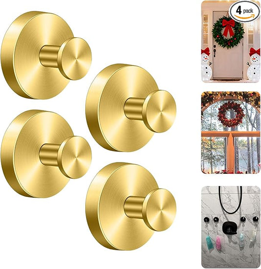 Herda Suction Cup Hooks Heavy Duty Wreath Hangers for Front Door, Stainless Steel Suction Cup Hooks for Shower, Glass, Windows, Walls Waterproof Drill-Free Towel Hooks, Holds Up to 15 Lbs-4 Pack, Gold