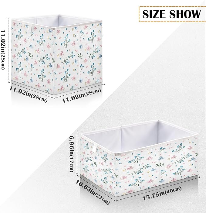 Bolaz Wild Flower Blue and Pink Mood Closet Organizers Storage Cubes Storage Bins Shelf Baskets Containers for Home Kids Room Toys Office,Square