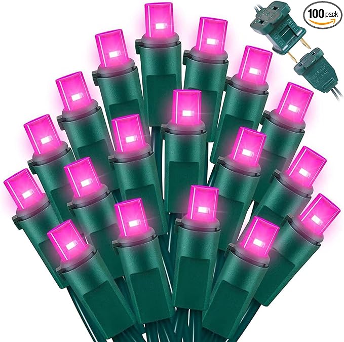 LAMPHOME 100 LED Pink Valentine Lights, 21.6ft Valentine Room Lights Green Wire, connectable Plug in Pink Christmas String Light Indoor Outdoor for Bedroom Valentines Day Party Galentine's Day Deco