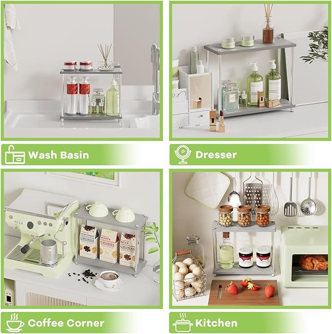 Bathroom Organizer Countertop 2 Tier Stone Drying Bathroom Storage, Skin Care Organizer with Makeup & Perfume