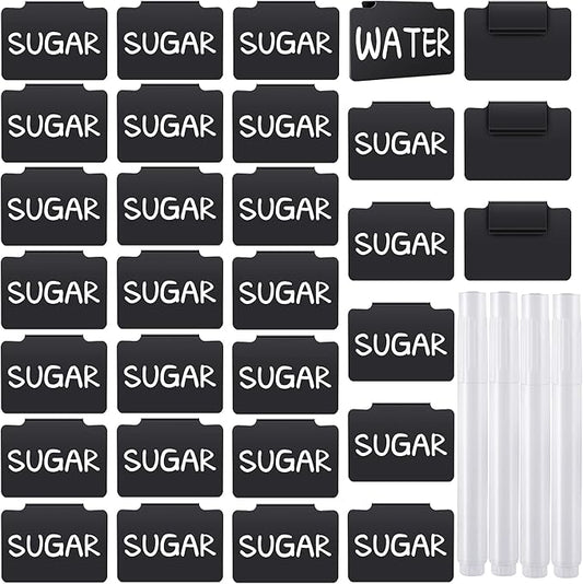 34 Pcs Plastic Basket Bin Label Clip on Removable Basket Label Clip with White Chalk Markers for Kitchen Pantry Storage Fabric Box Hanging Bin