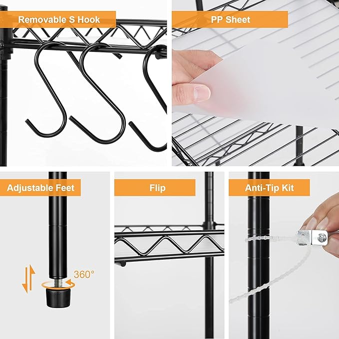 Best 3-Tier Wire Shelving - Black -mini Shelf - Kitchen Storage Shelves, Lightweight countertop Storage Rack Corner Shelf Shelving Adjustable Storage Shelf, 11.8" D x 15.7" W x 31.5" H