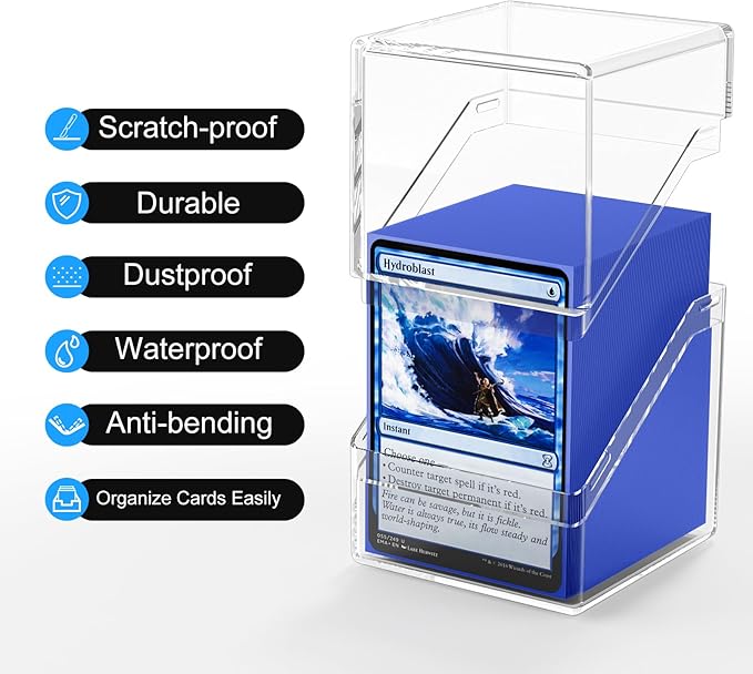 Card Deck Case, Deck Box with 100 Pack Card Sleeves and Divider, Standard Size Clear Commander Cards Storage Box Fit for MTG, Sport, Trading Cards (Navy Blue)