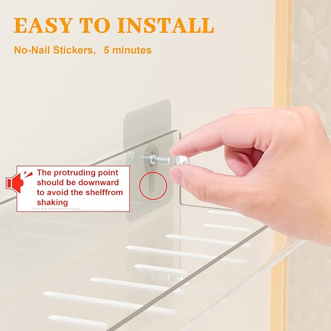 4 Pack Floating Shelves – Clear Acrylic/PET Wall-Mounted No Drill Storage with Adhesive, Invisible Bathroom & Bedroom Shelving for Kitchen, Living Room, Transparent Decor