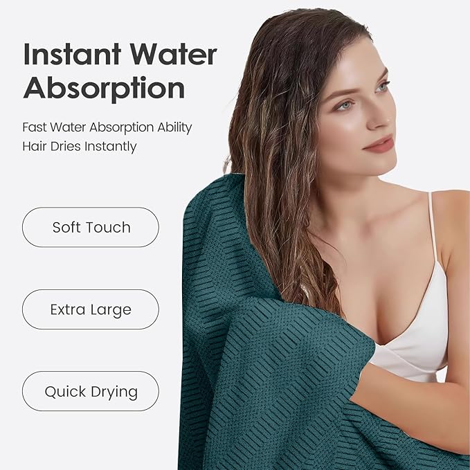 Microfier Bath Towels Set of 2, Large Microfier Body Towel for Adult, 30" x 60", Oversized, Soft, Super Absorbent, Fast Drying, Use for Sauna,Gym,Sport, Fitness, Yoga, Diamond Cross Grid Teal