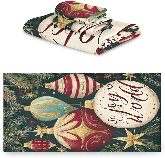 Christmas Winter Towels Set of 3 Holly Ball Ornament Joy Bathroom Towel Soft Absorbent Bath Hand Towels Washcloth Guest Towel Sets Xmas Holiday Decor