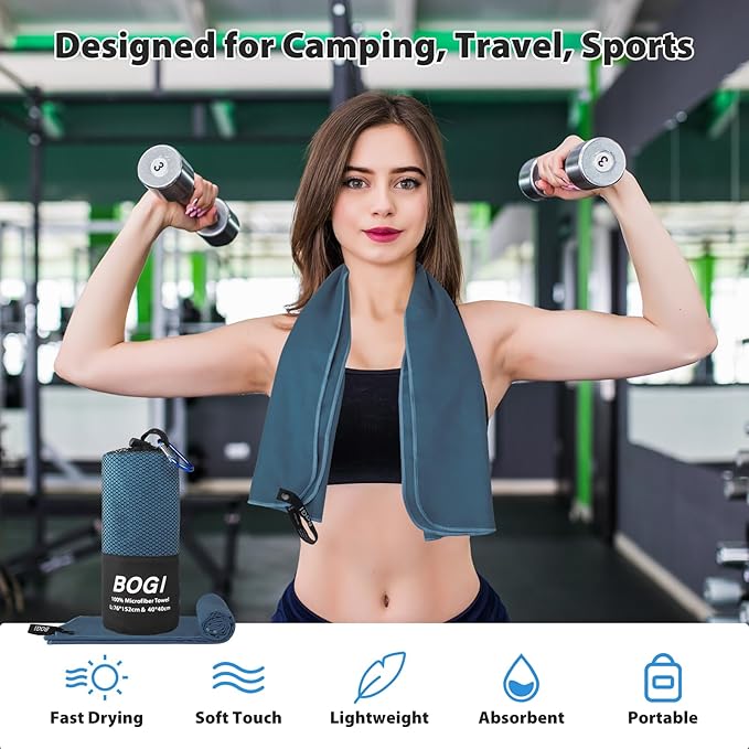 Microfiber Travel Sports Towel-Quick Dry Towel, Soft Lightweight Microfiber Camping Towel Absorbent Compact Travel Towel for Camping Gym Beach Bath Yoga Swimming Backpacking (M:40''x20''-Nblue)