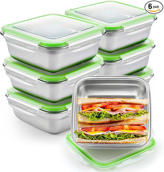 6 Pack Stainless Steel Sandwich Containers with Lids 25. 4 oz Metal Food Container for Lunch Boxes with Airtight Silicone Seal for Sandwiches and Snacks