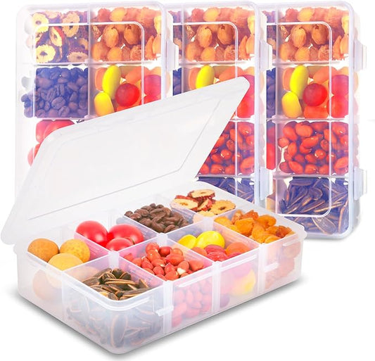 AQSXO 4 Pcs Snack Box Container for Kids, 8 Compartments Snack Containers Reusable Meal Prep Lunch Containers.