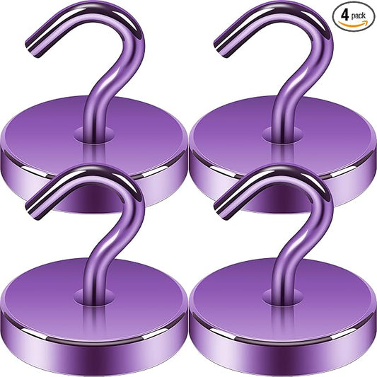 Neosmuk Magnetic Hooks, Heavy Duty 170lb Strong Magnets for Cruise Cabins, Ship Essentials, Large Metal Hooks for Hanging on Fridge(Purple,Pack of 4)