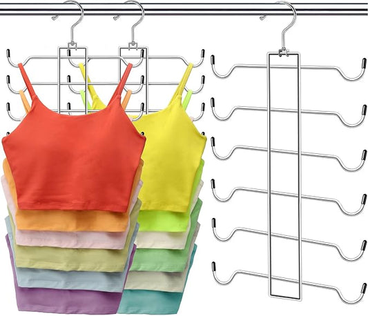 Metal Tank Top Hanger 2 Pack, Space Saving Bra Organizer with 24 Easy Access Hooks, 360° Swivel Closet Organizers and Storage, Apartment College Dorm Room Essentials, Small Space Organization Solution