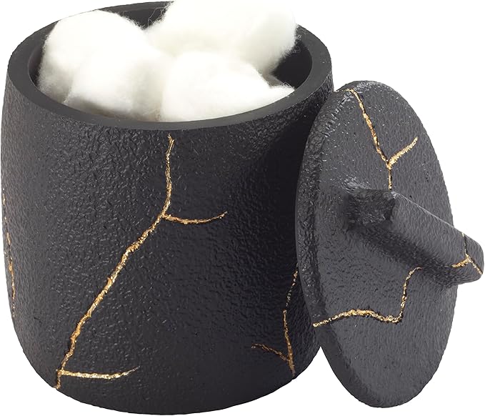 Nicole Miller - Covered Jar, Resin Countertop Accessories, Dorm Room Essentials (Sydney Collection, Black/Gold)