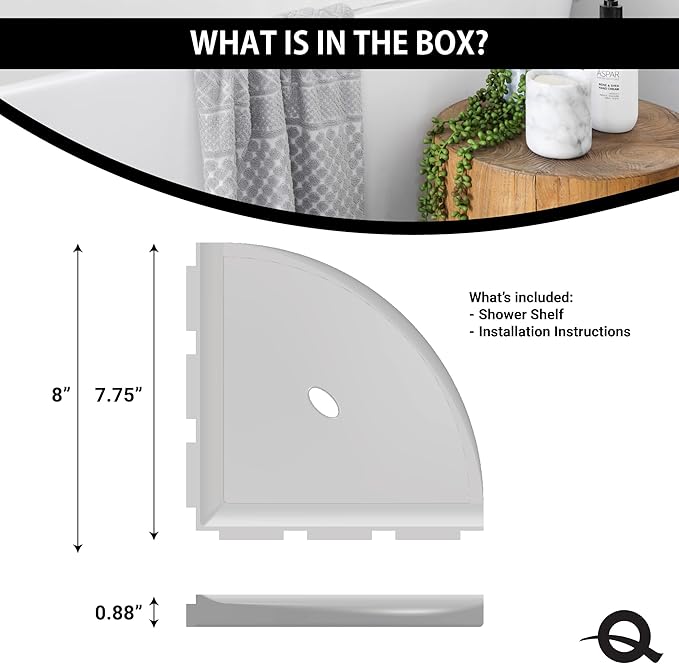 Questech 8" Corner Shower Shelf - Lugged for New Construction, Shower Organizer for Tiled Walls, Corner Caddy Soap Dish Bathroom Storage, Metro Lugged, Brushed Nickel Finish