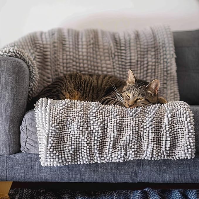 Muddy Mat® Dog Blanket - Chenille Water Absorption Blanket for Bed & Couch Cover for Dogs Washable, Anti-Slip Soft and Durable Furniture Protector for Dogs - Grey 30"x70"
