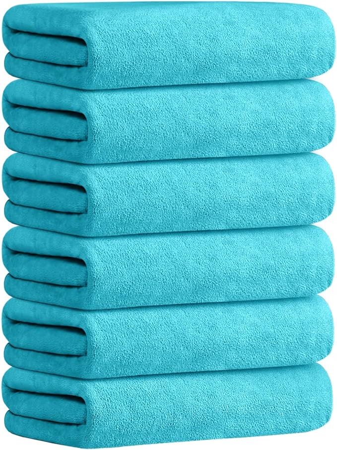 Bath Towel, Microfiber Bath Towels Set 6 Pack (30" x 60") - Large Size, Extra Absorbent, Quick Drying, Multipurpose Use as Bath Fitness Towel, Sports Towels, Yoga Towel, Aquamarine