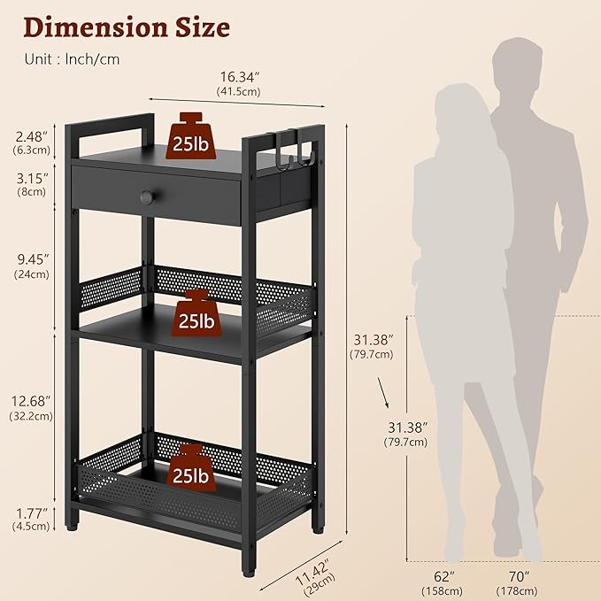 FAVOOSTY Bathroom Ladder Shelf, 3-Tier Bathroom Floor Storage Shelf with Drawer, Freestanding Towel Shelf, Bookcase End Table Open Shelving Unit for Living Room,Balcony, Black