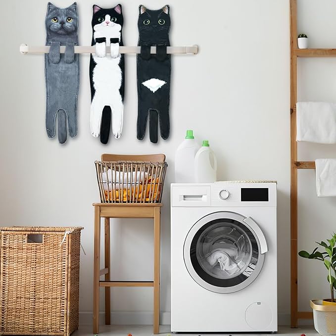 PAT JUUMG Black Cat Hand Towels for Bathroom Kitchen, Cute Home Decorative Decor Hanging Face Towels, Super Absorbent Soft, Cat Lovers Gifts for Housewarming Christmas Mothers Day Birthday