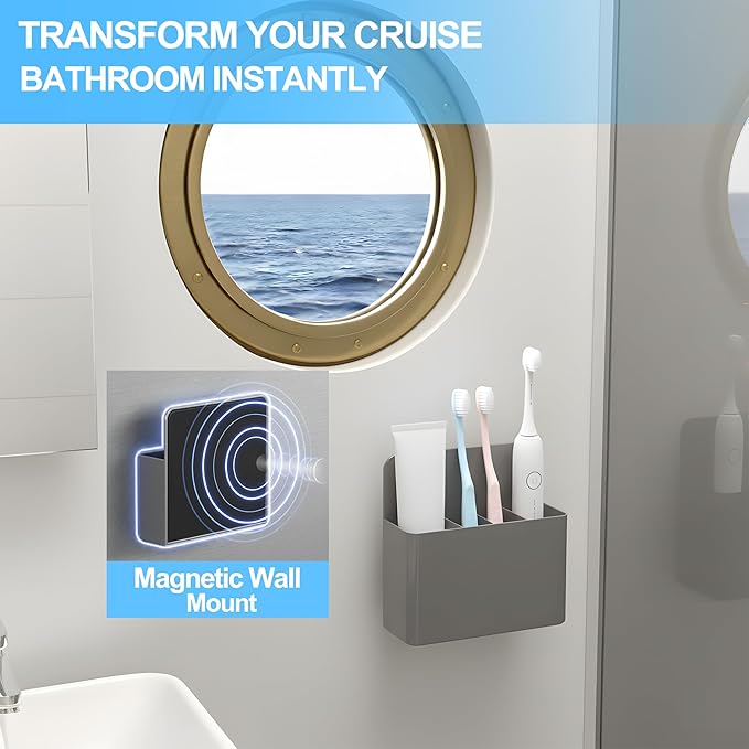Magnetic Toothbrush Holder – Cruise Must-Have Wall-Mount Bathroom Organizer – Cruise Essentials 2025 & 2026 for Royal Caribbean, Alaska & Caribbean Staterooms (Grey)