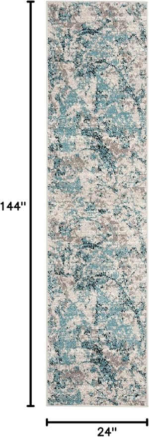 SAFAVIEH Skyler Collection 2' x 12' Blue/Ivory SKY186M Modern Abstract Non-Shedding Living Room Bedroom Runner Rug
