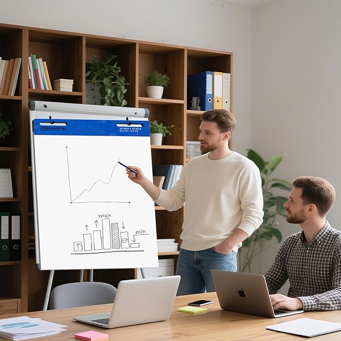 60 Sheets Sticky Easel Pad 25 x 30 Inches, White Self-stick Easel Paper Great for Virtual Teacher and Students, Flip Chart Paper for Office and Classroom, 30 Sheets/Pads, 2 Pads