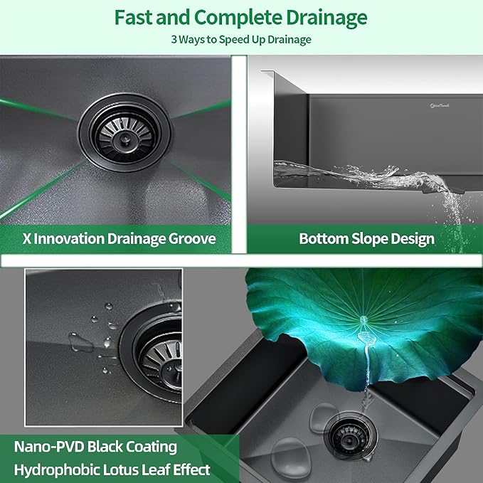 Undermount Kitchen Sink, 18 x 18 x 10 Inch Sink Kitchen 16 Gauge Gunmetal Black Stainless Steel Kitchen Sinks Single Bowl Workstation Sink with Cutting Board