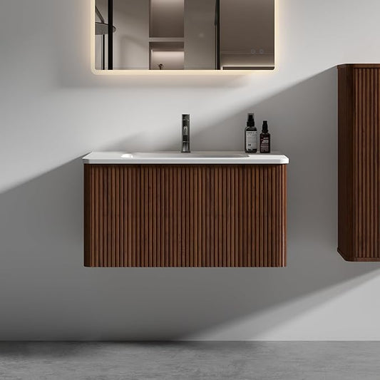 Bathroom Vanity with Sink,Large Storage Wall Mounted Floating Bathroom Vanity with Overflow for Modern Bathroom, One-Piece Sink Basin Minimalist Bathroom Sink Cabinet KD
