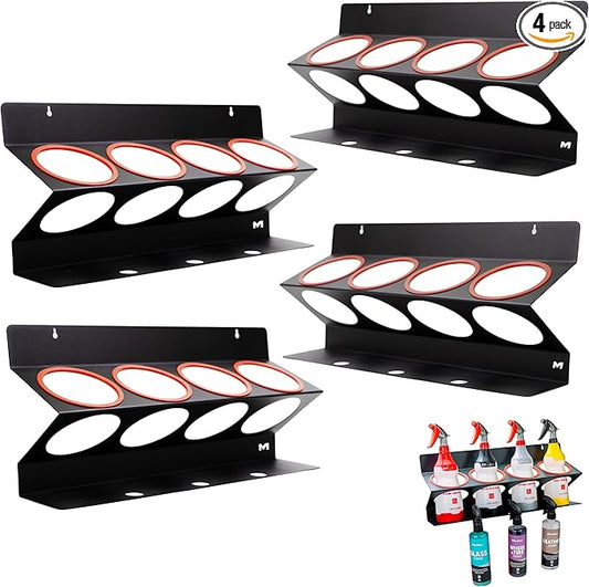 Universal Spray Bottle Holder (4-Pack) – Holds 4 IK Trigger Sprayers (34oz Bottles) with 3 Small Holes – Sturdy & Lightweight Wall-Mounted Organizer for Detailing Accessories, Easy to Install