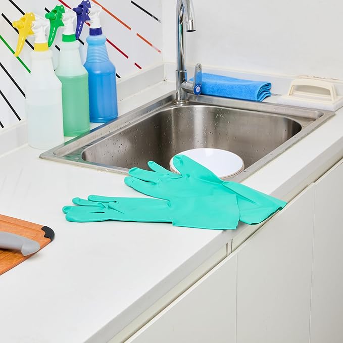 Green Cleaning Gloves 10 Pairs 15 Mil Thick Large Heavy-Duty Nitrile Gloves With Long Cuff No-Latex Flock Lining For Use In Hospitals, Laboratories, Kitchens and Households