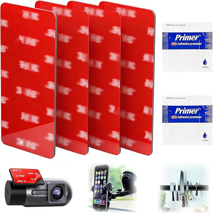 Adhesive Sticky Pads for Dash Cam, VHB Square Heat Resistant Double-Sided Sticker Replacement for Suction Cup Car Mounts, Ensures Secure Hold for GPS, includes 2 Adhesion Promoter (2.83" * 1.4")