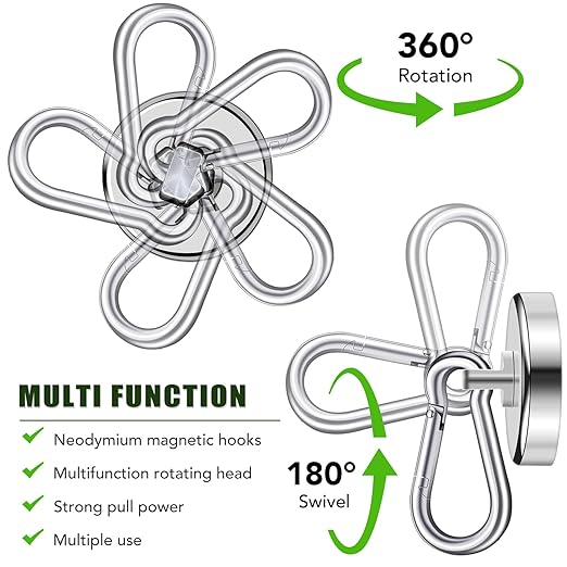 E BAVITE Carabiner Magnetic Hooks, 110LBS Strong Magnetic Hooks Heavy Duty with Swivel Carabiner Hook, for Hanging for Cruise, Garage, Kitchen, Refrigerator, Locker (12-Pack)
