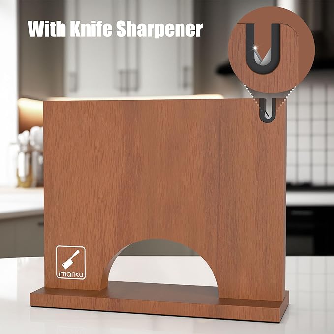 imarku Magnetic Knife Block Holder, Double Sided Kitchen Knife Holder for Counter Top, Universal Knife Block without Knives, Magnetic Knife Holder with Knife Sharpener, Best Gifts