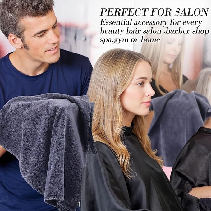 50 Pack Bleach Proof Towels Microfiber Absorbent Resistant Hair Hand Towels Bulk Quick Dry for Barber Gym Bath Spa Shaving (Grey,Classic)