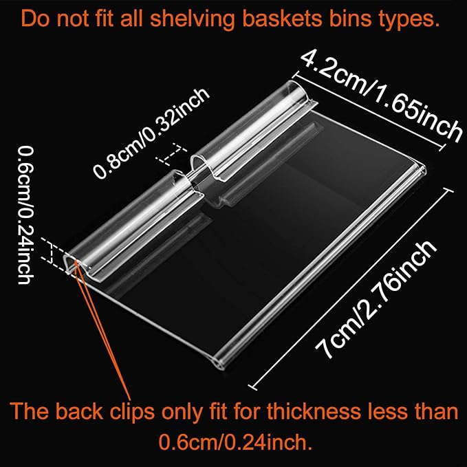 50PCS Basket Bin Labels Clip On,Clear Plastic Wire Shelf Price Tags,Labels for Storage Bins,Merchandise Sign Display Holder,50PCS Paper Inserts Included(Size:2.76x1.57inch/7x4.2cm)