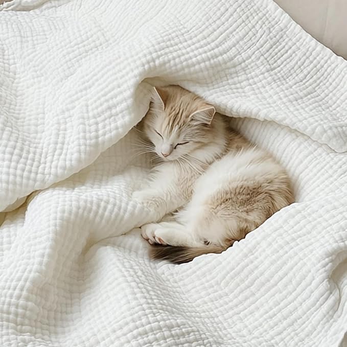 Muslin Blanket 100% Cotton Blanket Throw 60”x80”, Lightweight Breathable Summer Throw. Supersoft 4-Layer Gauze Throw Blanket for Sofa, Couch, Bed, All-Season Use, Ivory