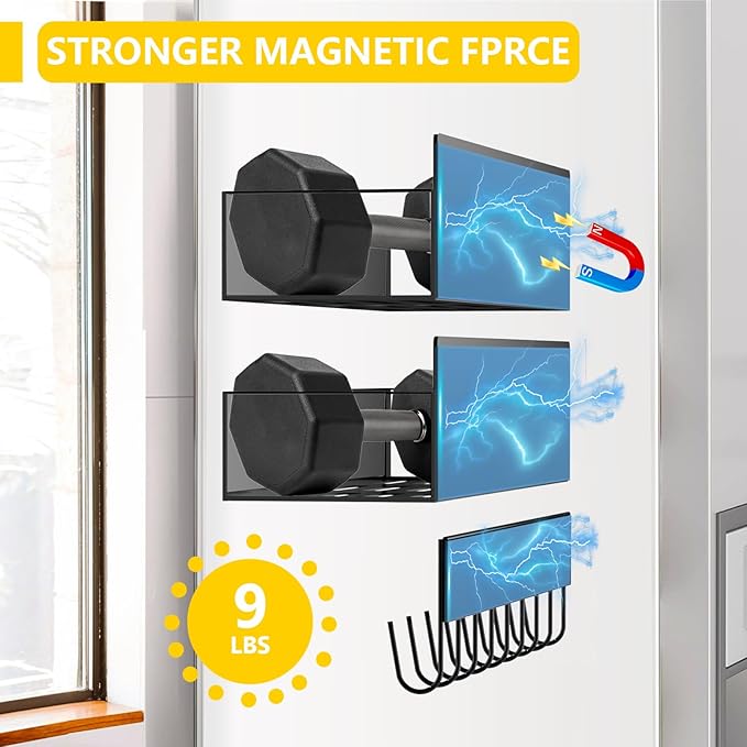 Magnetic Spice Rack for Refrigerator, 4 Pack Magnetic Shelf with 1 Hook Magnet Spice Storage Rack Seasoning Organizer with Screw for Oven Fridge (Black, 4Rack&1Hook)