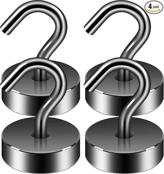 Neosmuk Magnetic Hooks, Cruise Ship Essentials, 4lb+ Heavy Duty Magnetic Hooks for Cruise Cabins, Refrigerator, Grill, Hanging, and Travel | Extra Strong Must-Haves Magnet Hook,Gunmetal,Pack of 4
