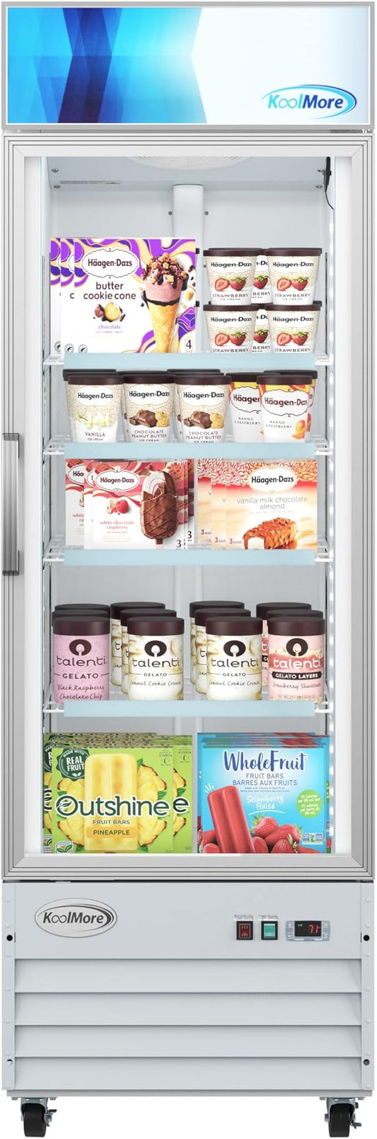 KoolMore MDF-1GD-13C-WH 27 in. Commercial One Glass Door Display Upright Freezer Merchandiser in White 13 Cu. Ft
