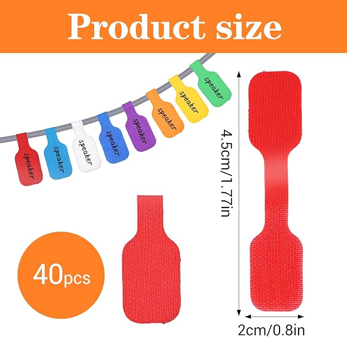 40 Pcs Cable Labels, Writable Cable Tags, Reusable Cords Labels Multi-Color Electronic Cables Identification Tags for Wire Organization and Identification