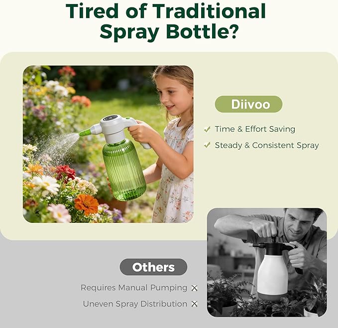 Brass Sprinkler Timer 2 Zone & Diivoo Electric Spray Bottle 2L/0.5 Gallon Bundle