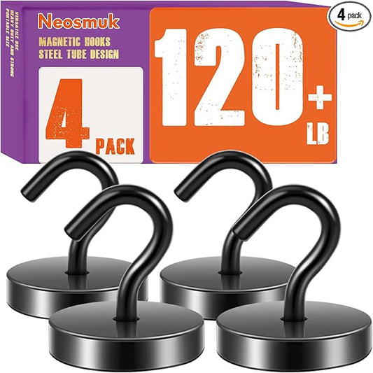 Neosmuk Magnetic Hooks, Cruise Ship Essentials, 120lb+ Heavy Duty Magnetic Hooks for Cruise Cabins, Refrigerator, Grill, Hanging, and Travel | Extra Strong Must-Haves Magnet Hook,Black