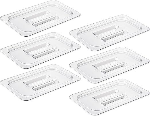 CURTA 6 Pack NSF Food Pan Cover, 1/4 Size Clear Polycarbonate Lid with Handle for Commercial Food Pan, Dishwasher & Freezer Safe Plastic Clear