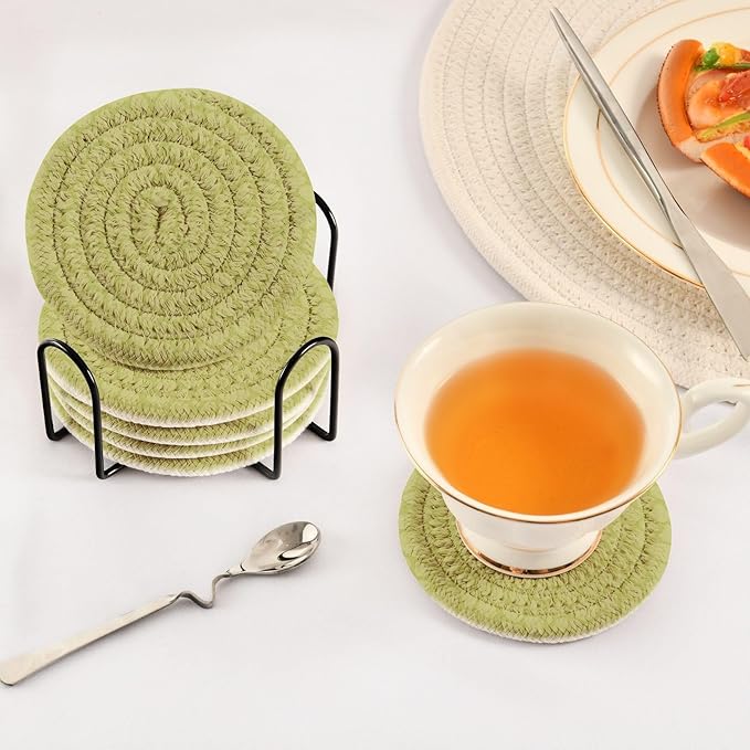 Dinosaur Skin Drink Coasters, Handmade Cotton Absorbent Coaster Set of 6, Minimalist Home Decor for Coffee Table, Kitchen, Housewarming and Wedding Registry Ideas