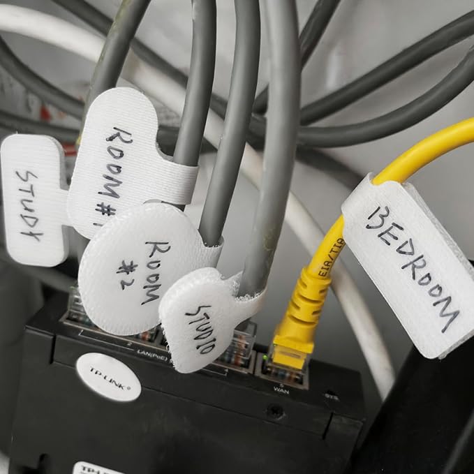 32 Write On Wire Labels - White, 1.2" x 0.63" for Electronics & Computers Cable Management