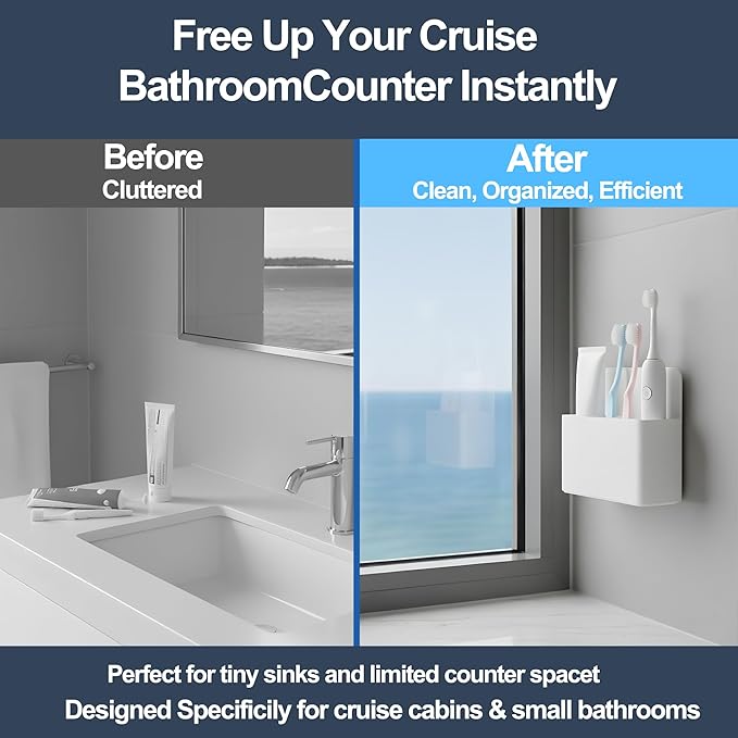 Magnetic Toothbrush Holder for Cruise, RV & Small Bathrooms–Wall-Mount Organizer, Strong Magnet, Portable,Cruise Essentials 2025 & 2026 for Royal Caribbean & Alaska (White)