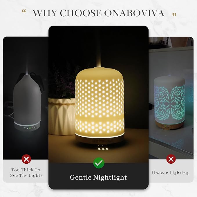 Essential Oil Diffuser - 2.4MHz Ultrasonic Ceramic Diffuser for Home, 120ml, Pulse&Continuous Mist, Bright/Dim/Breathing Lighting, Waterless Auto-Off, Aromatherapy Diffuser with USB Cable