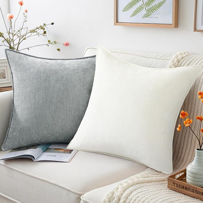 decorUhome Spring Couch Throw Pillow Covers 18x18 Set of 2, Decorative Soft Velvet Modern Cozy Chenille Pillow Cases with Elegant Design for Sofa Bed Living Room Home Decor, Ultimate Gray