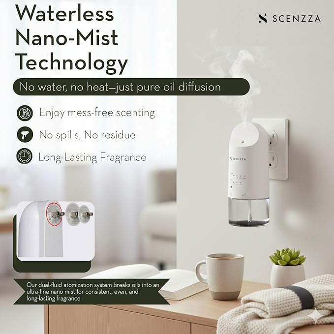 Plug in Waterless Essential Oil Diffuser for Wall Outlet, Portable Wall Diffuser Aromatherapy Device, Light Sensing & Long Lasting Fragrance, Perfect for Home, Office, & Spa, 160ml, White